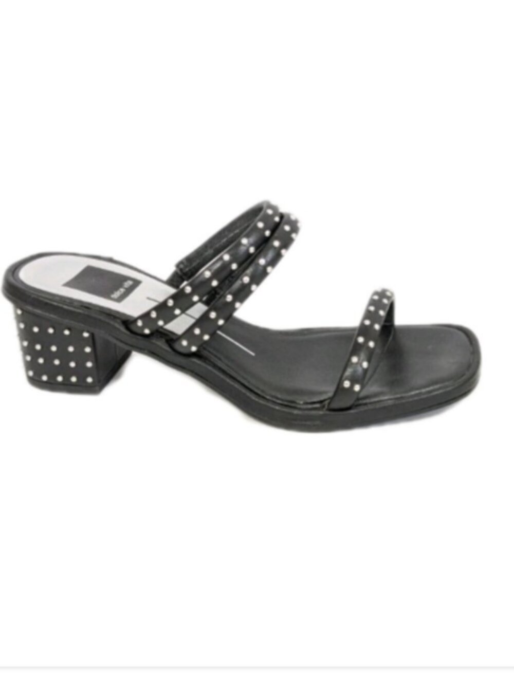Dolce Vita Rye Sandal sz 6 Women Faux Black Leather Shoes silver studs Heel